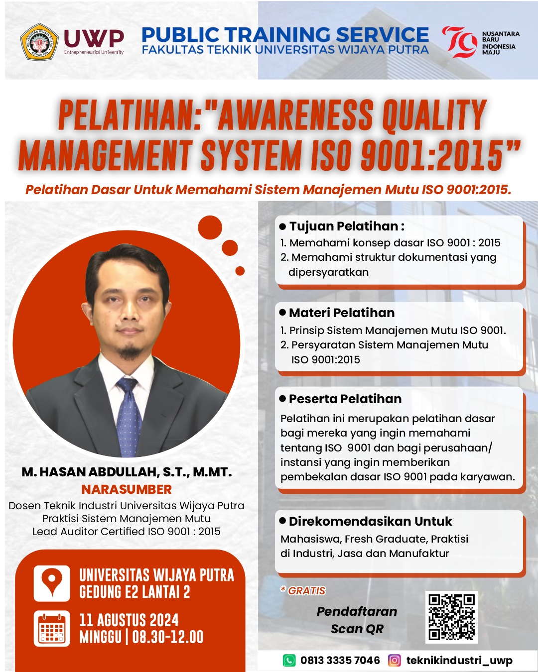 PELATIHAN : AWARENESS QUALITY MANAGEMENT SYSTEM ISO 9001 : 2015